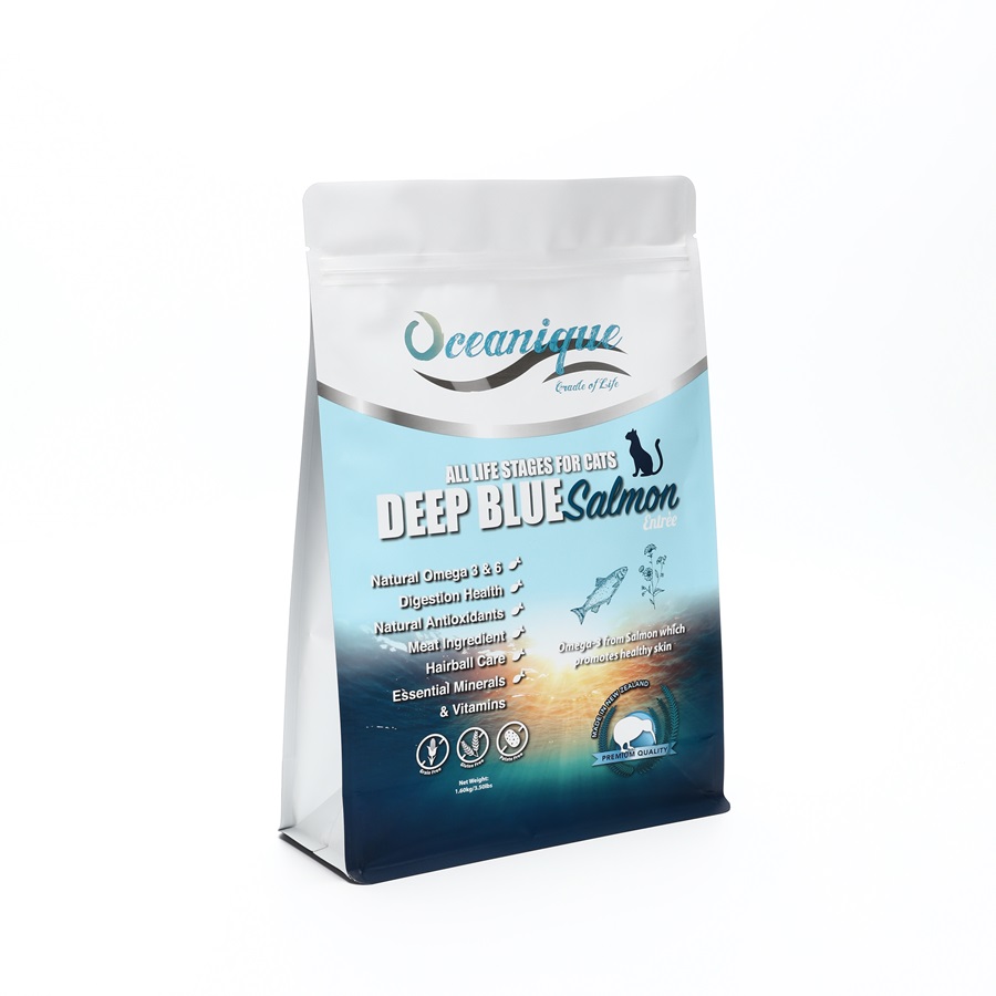 Custom Premium High Barrier Dry Cat Dog Food Block Flat Bottom Bag