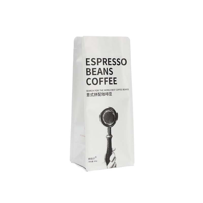 White Kraft Paper Packaging Bag for 454g Coffee Beans