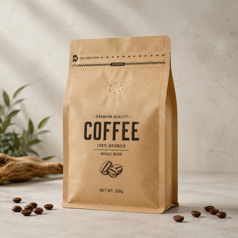 Kraft paper side gusset coffee pouches Kraft paper side gusset coffee pouches