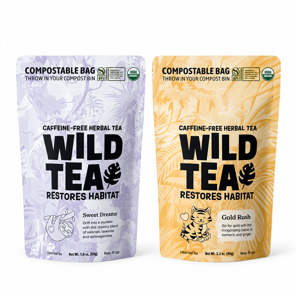 Compostable Stand Up Doypack Pouches for Tea Compostable Stand Up Doypack Pouches for Tea